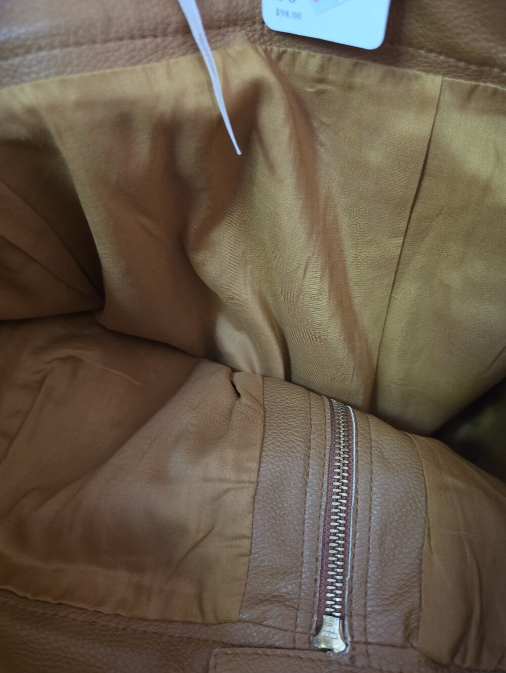 NWT Free People Camel Leather Front-Zip Mini Skirt - Picture 10 of 10